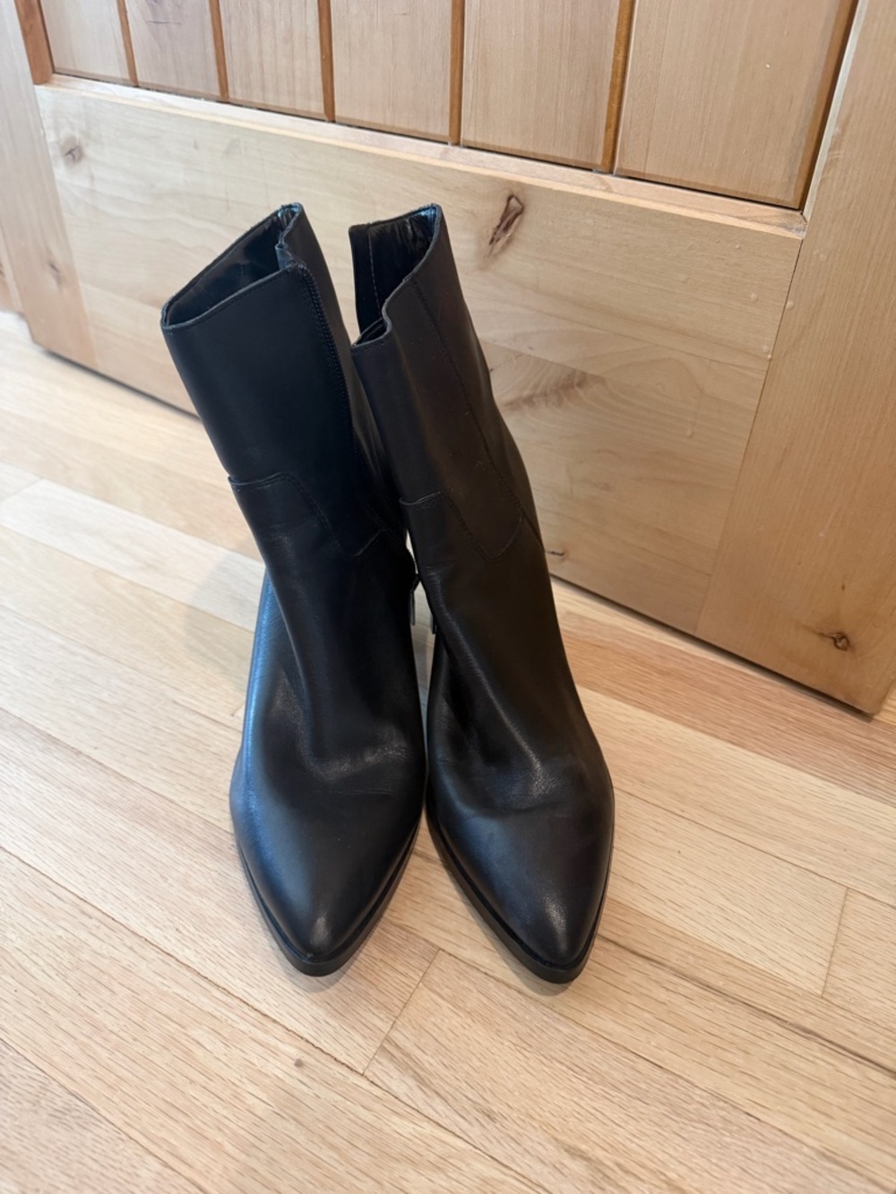 Marc Fisher Black Pointed Leather Ankle Boots